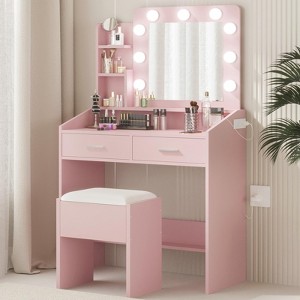 Whizmax Vanity Desk with Mirror and Lights, Makeup Vanity Desk with Cushioned Stool, Dressing Table with 2 Drawers for Bedroom - 1 of 2