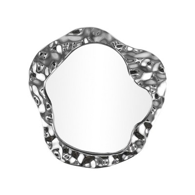 Unique Bargains Water Wave Pattern Cosmetic Mirror Silver Tone 1 Pc