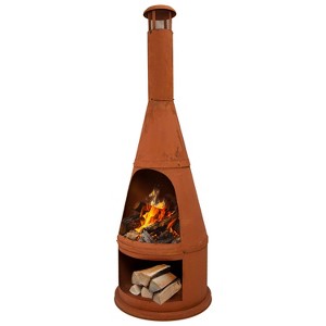 Sunnydaze Steel Chiminea with Built-In Log Holder - Rustic - 70