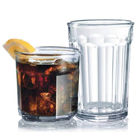 Le'raze Set of 16 , Durable Drinking Heavy Base Cups Glassware Set Includes  8-21 oz Highball 8-14 oz Tumbler