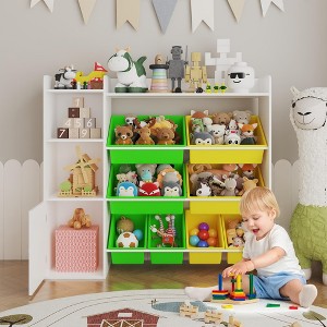 Kids Toy Storage Organizer with 8 Removable Toy Bins, Bookshelf & 2 Storage Cubbies – Playroom, Bedroom & Classroom Organization, White - 1 of 4