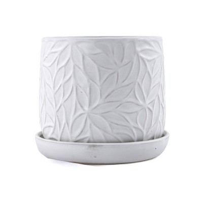 Vynxaria 2-Piece Gloss White Ceramic Planter Pot Set for Indoor & Outdoor Use