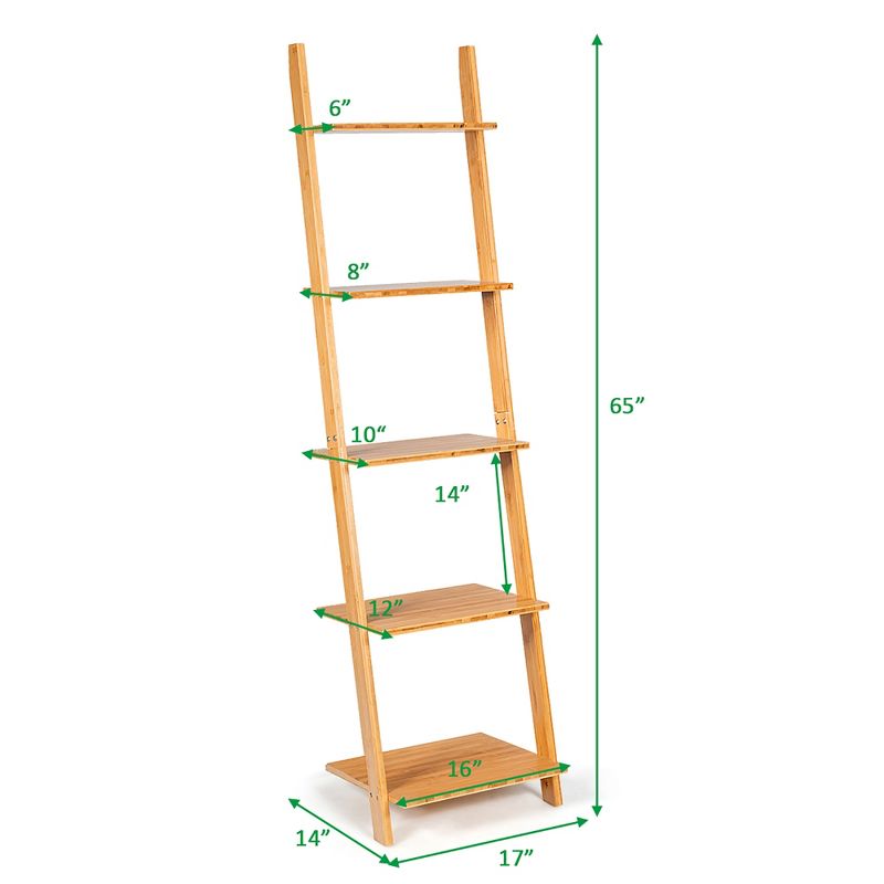 Costway 5-Tier Ladder Shelf Modern Bamboo Leaning Bookshelf Ladder Bookcase Open Display, 3 of 11