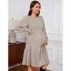 Clearlove Women's Maternity Dress Round Neck Ruffle Long Sleeve Pregnancy Clothes Dress - 2 of 4