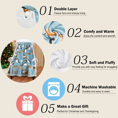 Blue Cat Print Reversible Sherpa Fleece Toddler Blanket