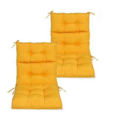 FURNIinspire Outdoor Seat Cushions 2 Pcs Set High Back Patio Chair Cushions, Solid Color Seat Cushion For Garden Porch, Yellow, 44"*22"*4"