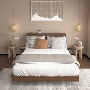 GDFStudio Ulric Modern Wooden Floating Bed Frame with Led Lights and Charging Station - 1 of 4