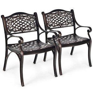 Costway 2PCS Patio Dining Bistro Chair All Weather Cast Aluminum Armrest Garden - 1 of 4