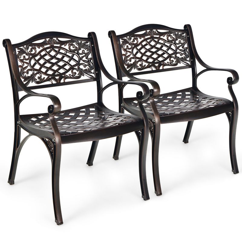 Costway 2PCS Patio Dining Bistro Chair All Weather Cast Aluminum Armrest Garden, 1 of 11