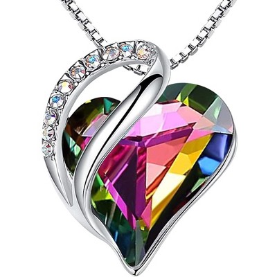 Leafael Infinity Love Heart Pendant Necklace Birthstone Crystal Jewelry Gifts for Women, Silver-tone, 18"+2"