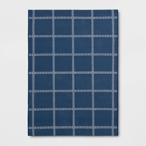 4'x5'6" Checkered Power Loom Woven Area Rug Blue - Room Essentials™: Cotton & Polyester, Flat Pile, Indoor Use, Check Pattern - 1 of 4