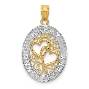 Black Bow Jewelry 14k Yellow Gold and White Rhodium Oval Happy Anniversary Pendant, 15mm - 1 of 4