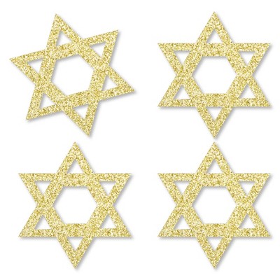 Big Dot of Happiness Gold Glitter Star of David - No-Mess Real Gold Glitter Cut-Outs - Hanukkah Confetti - Set of 24