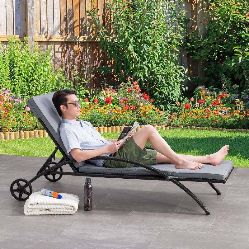 Patio Sun Lounger with Cushions - Black/Gray - CorLiving, 3 of 11