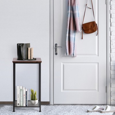 Rustic Brown 2-Tier Industrial Wood and Metal End Table