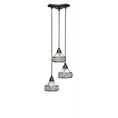 Toltec Lighting Europa 3 - Light Pendant in  Matte Black with 7" Royal Merlot Art Glass Shade