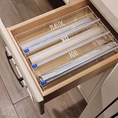 OnDisplay Luxe Acrylic 3-in-1 Plastic Wrap/Wax Paper/Aluminum Foil Dispenser for Drawer or Wall Mountable