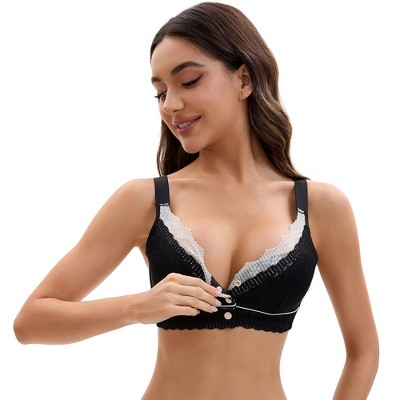 INSPIRE CHIC Front Closure for Women's Lace Full Coverage V Neck Wirefree Adjustable Straps Soft Bras