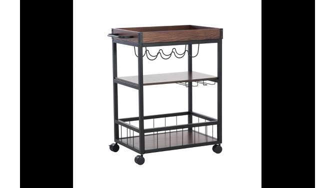 Austin Industrial Metal/Wood Kitchen Cart 3 Shelfs Bottle &#38; Glass Racks Storage on Wheels - Linon, 2 of 14, play video