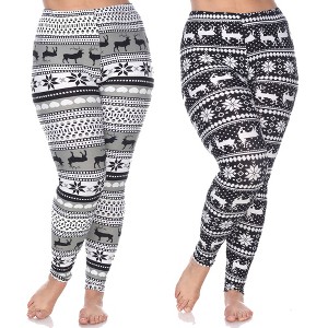 Women's Pack of 2 Plus Size Leggings - One Size Fits Most Plus - White Mark - 1 of 1