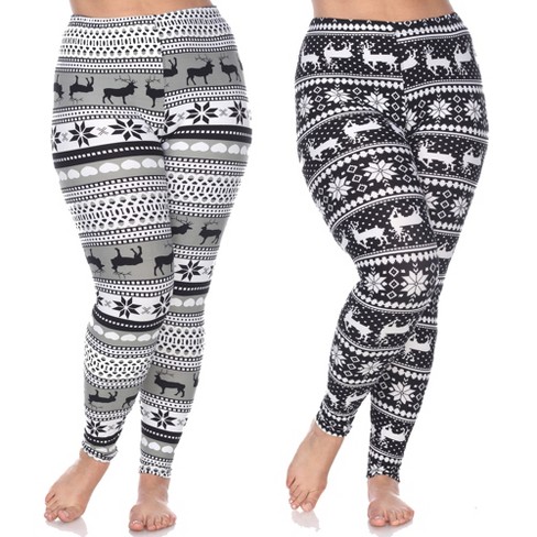 Women's Pack of 2 Plus Size Leggings Grey/White, Black/White One Size Fits  Most Plus - White Mark