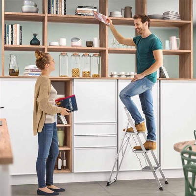 Hailo 3-Step Aluminum Folding Ladder with Non-Slip Black Steps