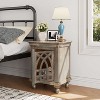 ORRD Antique Grey Wood Nightstand, Rustic Bedside Table with Drawer and Open Shelf, Vintage End Table for Bedroom or Living Room - 2 of 4