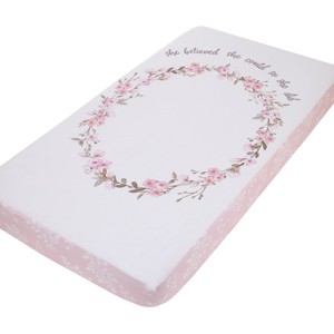 NoJo Flower Fairy Pink, White, and Taupe She Believed, She Could, So She Did 100% Cotton Nursery Photo Op Fitted Crib Sheet - 1 of 4