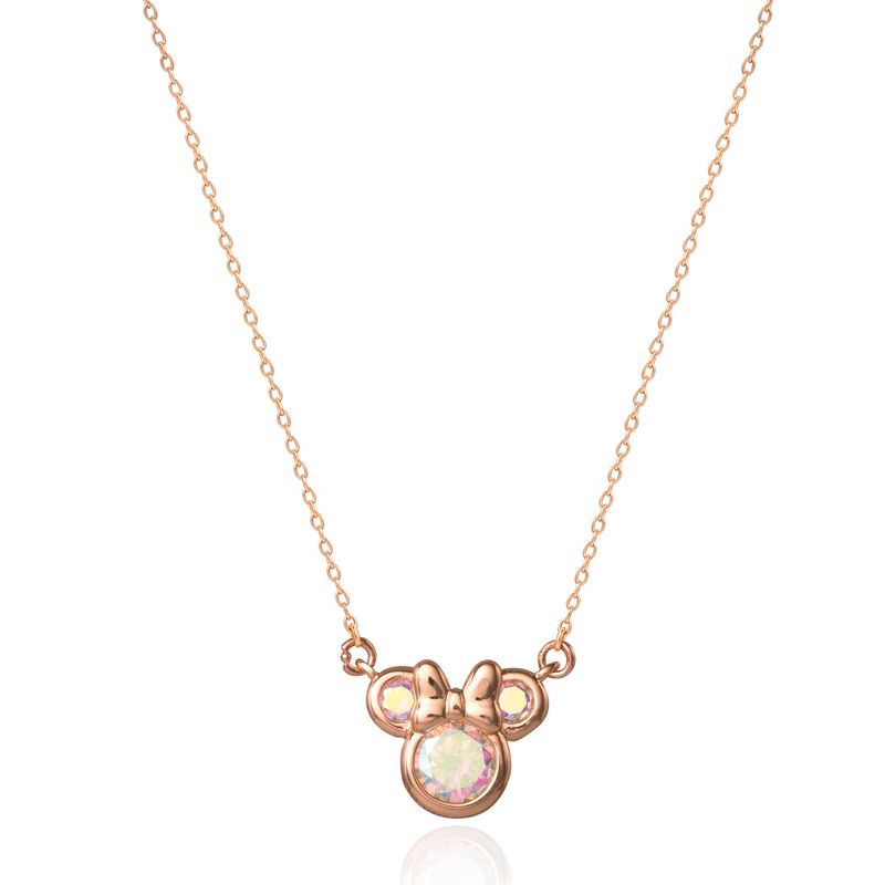 Disney Minnie Mouse Brass Flash Rose Gold Plated Aurora Borealis CZ Necklace, 16"+2" Chain, 3 of 4