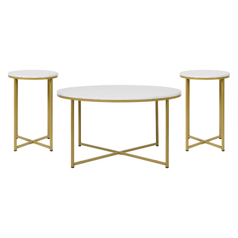 Merrick Lane Round Coffee Table Set - 3 Piece Coffee Table Set with Crisscross Frame - Coffee Table & 2 End Tables, 1 of 14