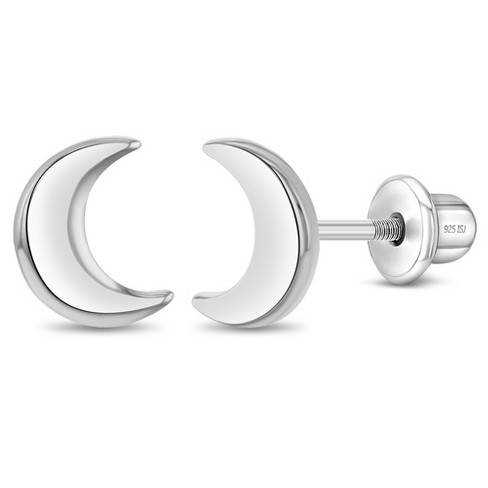 Girls' Classic Crescent Moon Screw Back Sterling Silver Earrings