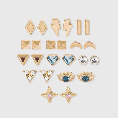 Girls' 12pk Moon Heart Triangle Mixed Earrings - art class™