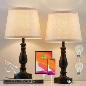 GTCLIGHTING Table Lamps Set of 2,Dimmable Touch Lamps for Bedroom with USB Charging Ports, Modern Small Lamp for Nightstand, Living Room,Office - 1 of 4