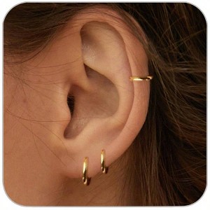 7mm Minimalist Gold Hoop Earrings. Hypoallergenic, Lightweight & Comfortable for Daily Wear on Sensitive Ears and Multiple Piercings. - 1 of 4