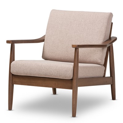 Venza Mid Modern Walnut Wood Fabric Upholstered Lounge Chair Light Brown - Baxton Studio
