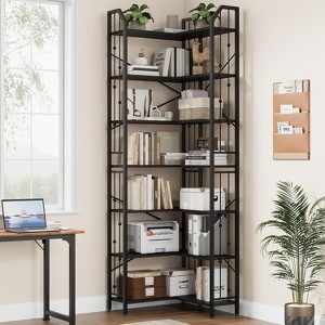 TackView Shaped Corner Bookshelf Industrial Bookcase with Beaded Design, Tall Display Rack for Living Room & Bedroom - 1 of 4