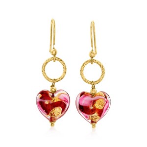 Ross-Simons Italian Red and Pink Murano Glass Heart Drop Earrings in 18kt Gold Over Sterling - 1 of 4