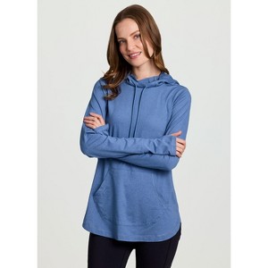 RBX Active Women's Legging Friendly Buttery Soft Stretch Jersey Adjustable Hood Long Sleeve Top with Thumbholes, Pocket - 1 of 4