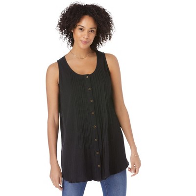Woman Within Plus Size Sleeveless Pintuck Gauze Shirt