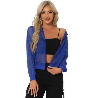 INSPIRE CHIC Women's Zip Up Long Sleeve Mesh Sheer Hoodie Bomber Jackets