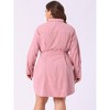 Agnes Orinda Women's Plus Size Long Sleeves Belted Midi Denim T-Shirt Dresses - 4 of 4