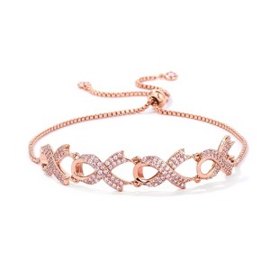 Slickblue Women's Rose Gold / Silver Ribbon Bracelet, Lead-Free Brass, 8.5" Size - 1 of 3