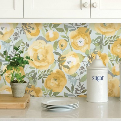 Peachy Keen Yellow Floral Vinyl Peel and Stick Wallpaper