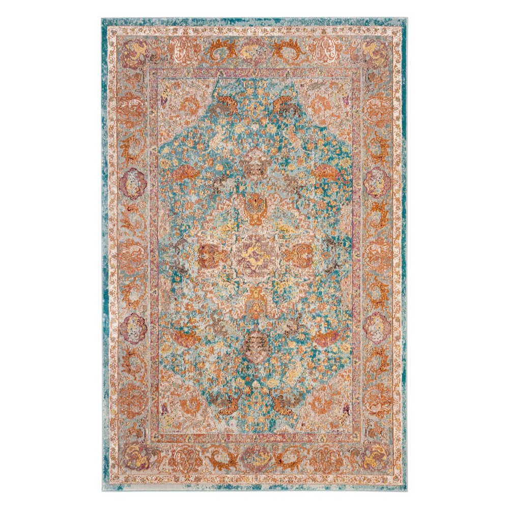 4'x6' Medallion Loomed Area Rug Blue/Orange - Safavieh