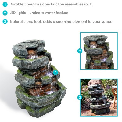 24" Gray and Green Polyresin Tiered Water Fountain with LED Lights
