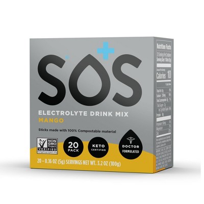 SOS Hydration Electrolyte Drink Mix - Mango - 20pk