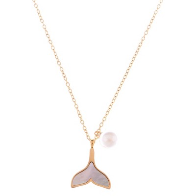 Anna-Kaci Gold Tone Mermaid Tail Necklace with Pearl Accent and Mother of Pearl Inlay - Gold