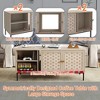 LIVAREEmlen Elegant Veener Weaving Design Coffee Table with 4 Sliding Door, Wooden Center Rectangular Table with Symmetrical Design Storage Cabinet - 4 of 4