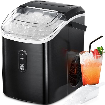 ZAFRO Nugget Ice Maker Countertop with Handle,35Lbs/24Hrs,7 Mins Fast Ice Making, Stainless Steel Pellet Ice Maker with Ice Basket/Ice Scoop