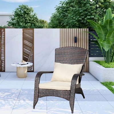 1 piece Brown Outdoor Patio Arm Chair with Cushions Deep Seat Lounge Chair for Porch Deck or Garden Relaxation Brown Woven Backrest-Maison Boucle